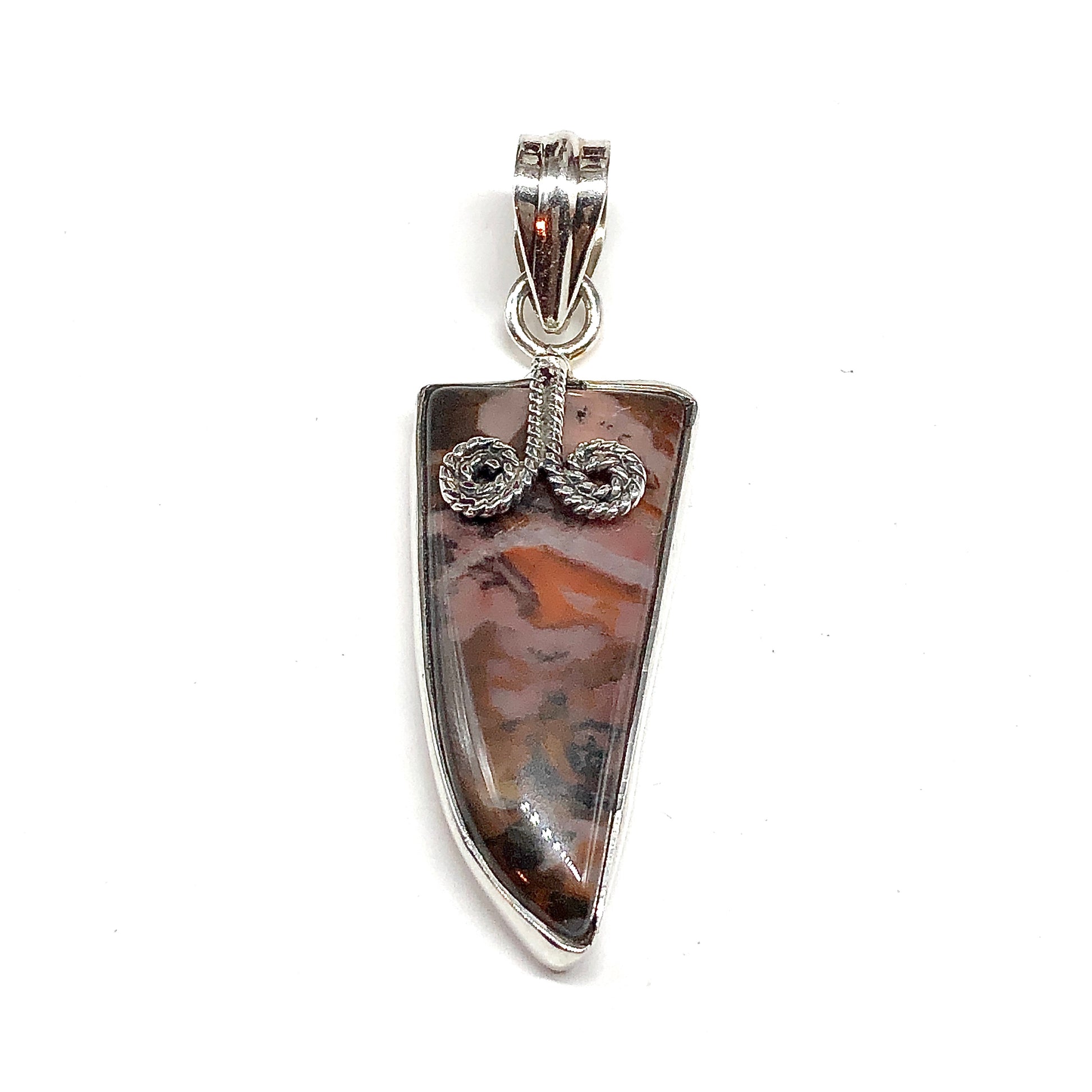 Sterling Silver Pendant, Edgy Boho-style Marbled Mauve Jasper 925 Silver Stone Pendant