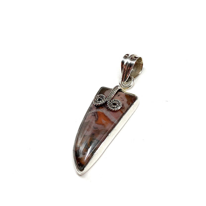 Womans Stylish Sterling Silver Pendant, Edgy Boho-style Marbled Mauve Jasper 925 Silver Stone Pendant