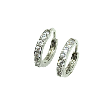 Shimmery Crystal Hinged Minimalist Style Small Silver Hoop Earrings