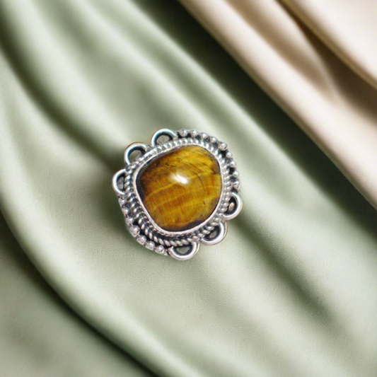 Sterling Silver Ring, Mens Womens Unique Tigers Eye Stone Solitaire Statement Ring - Blingschlingers