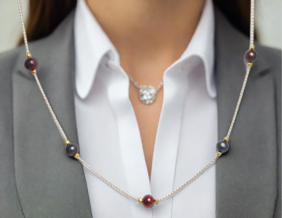 14k Gold Peacock Pearl Satellite Chain Necklace 16"