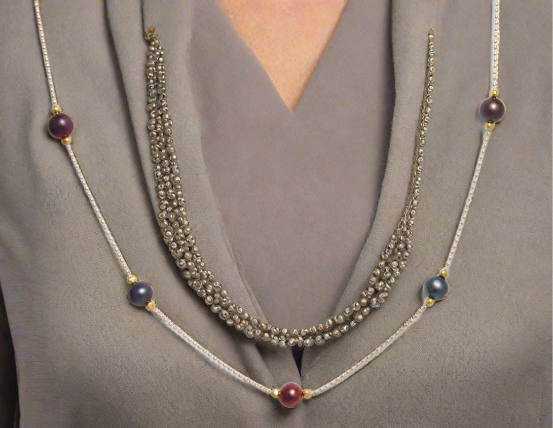 14k Gold Peacock Pearl Satellite Chain Necklace 16" - Blingschlingers Jewelry