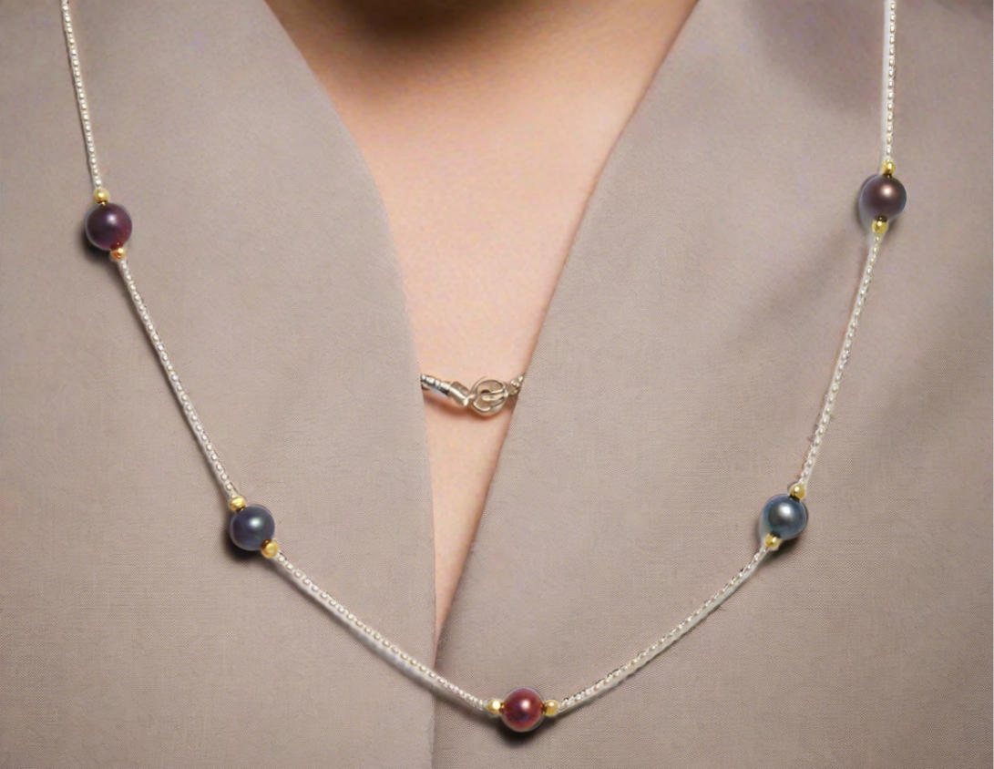 14k Gold Peacock Pearl Satellite Chain Necklace