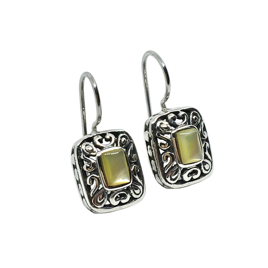 Pearl Scrolling Cut-out Design Sterling Silver Drop Earrings