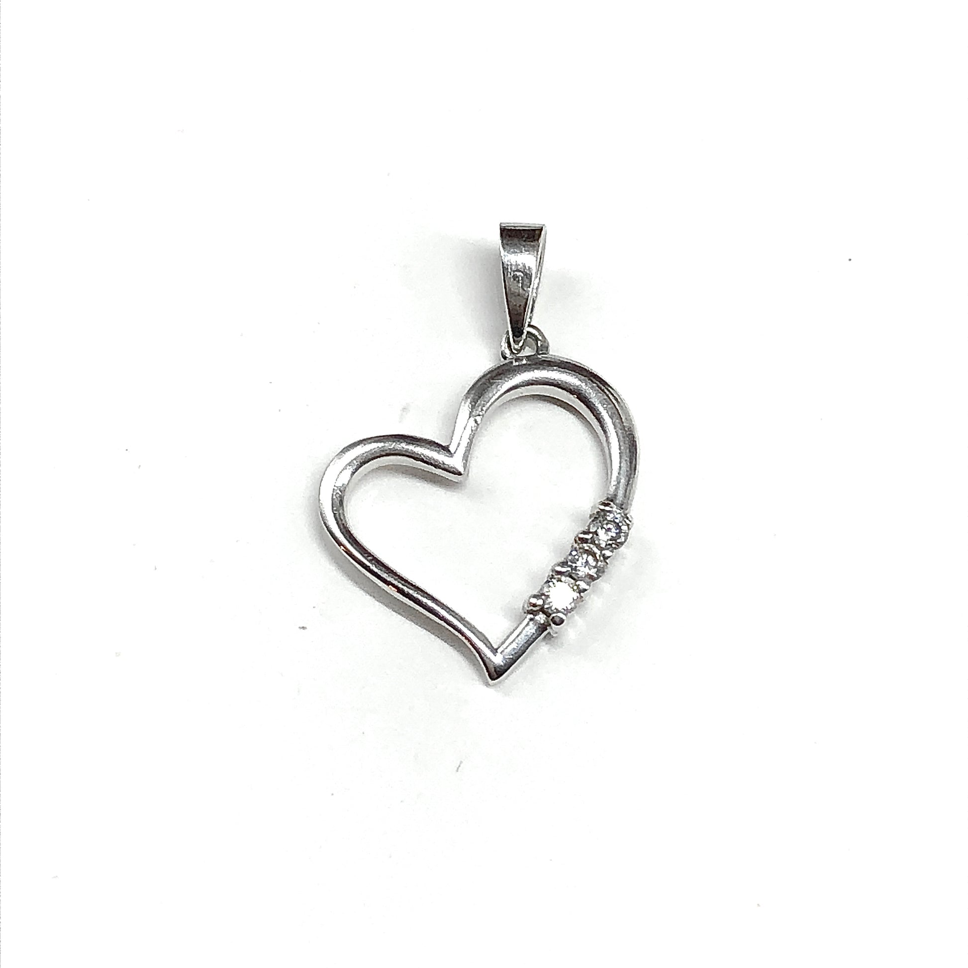Estate Jewelry - Present past & future CZ 3 Stone Design, 925 Sterling Silver Heart Pendant