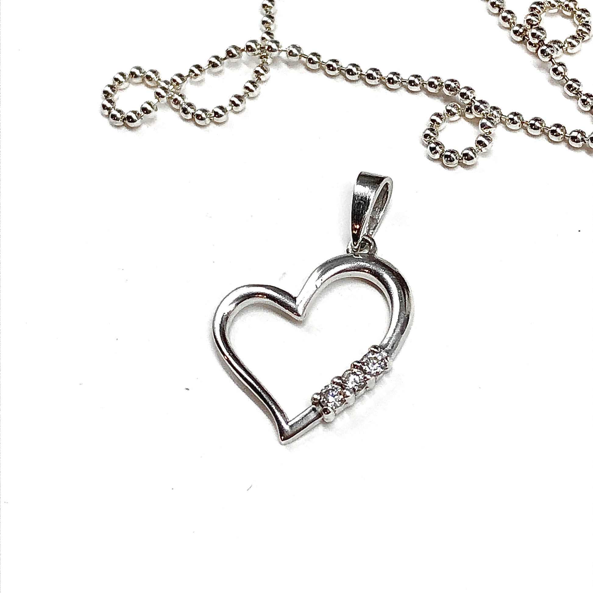 Pendants for Women - Estate Jewelry online - Present past & future CZ 3 Stone Design, 925 Sterling Silver Open Heart Pendant