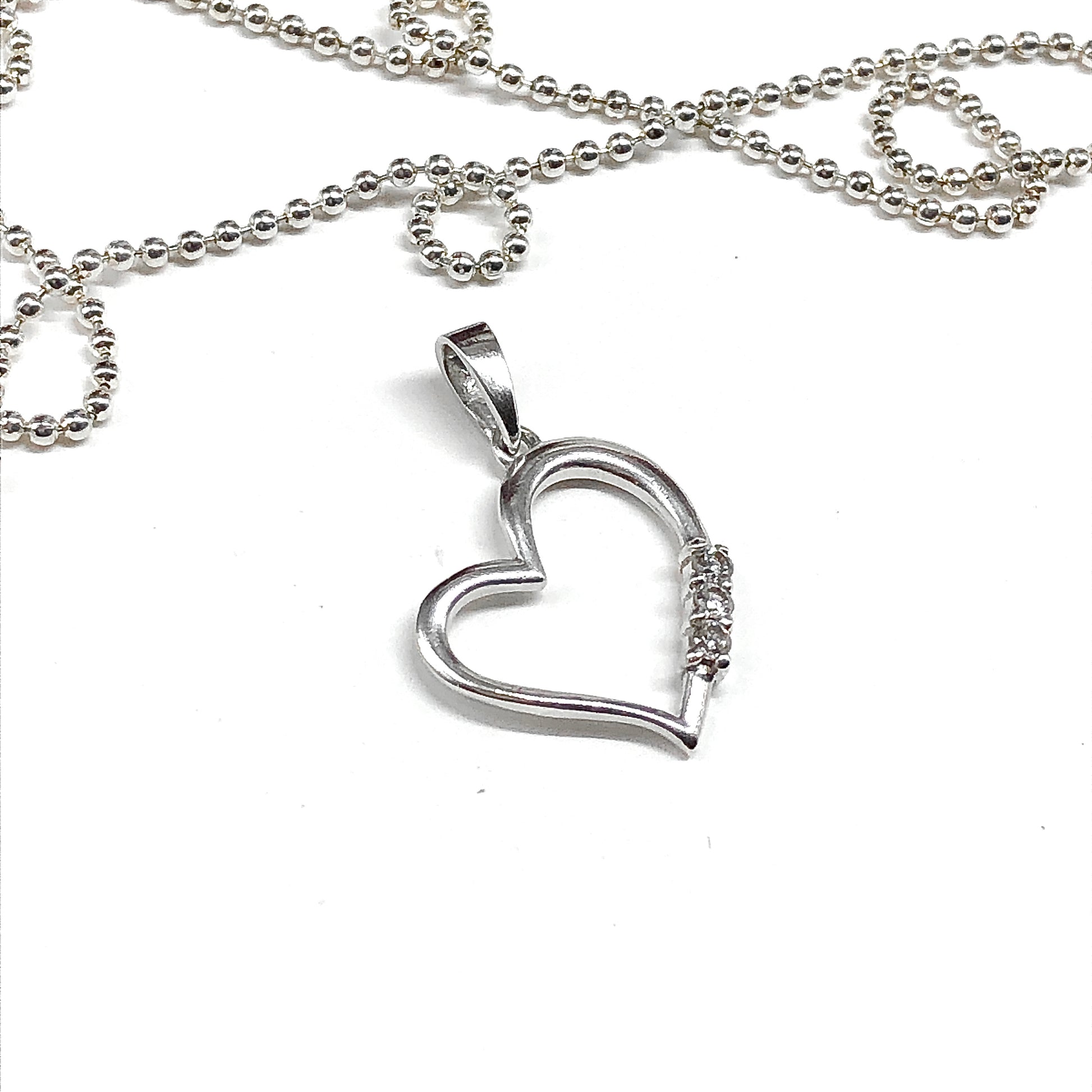 Estate Jewelry online - Present past & future CZ 3 Stone Design, 925 Sterling Silver Open Heart Pendant