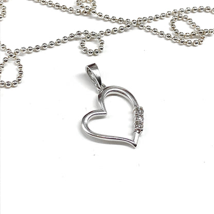 Estate Jewelry online - Present past & future CZ 3 Stone Design, 925 Sterling Silver Open Heart Pendant