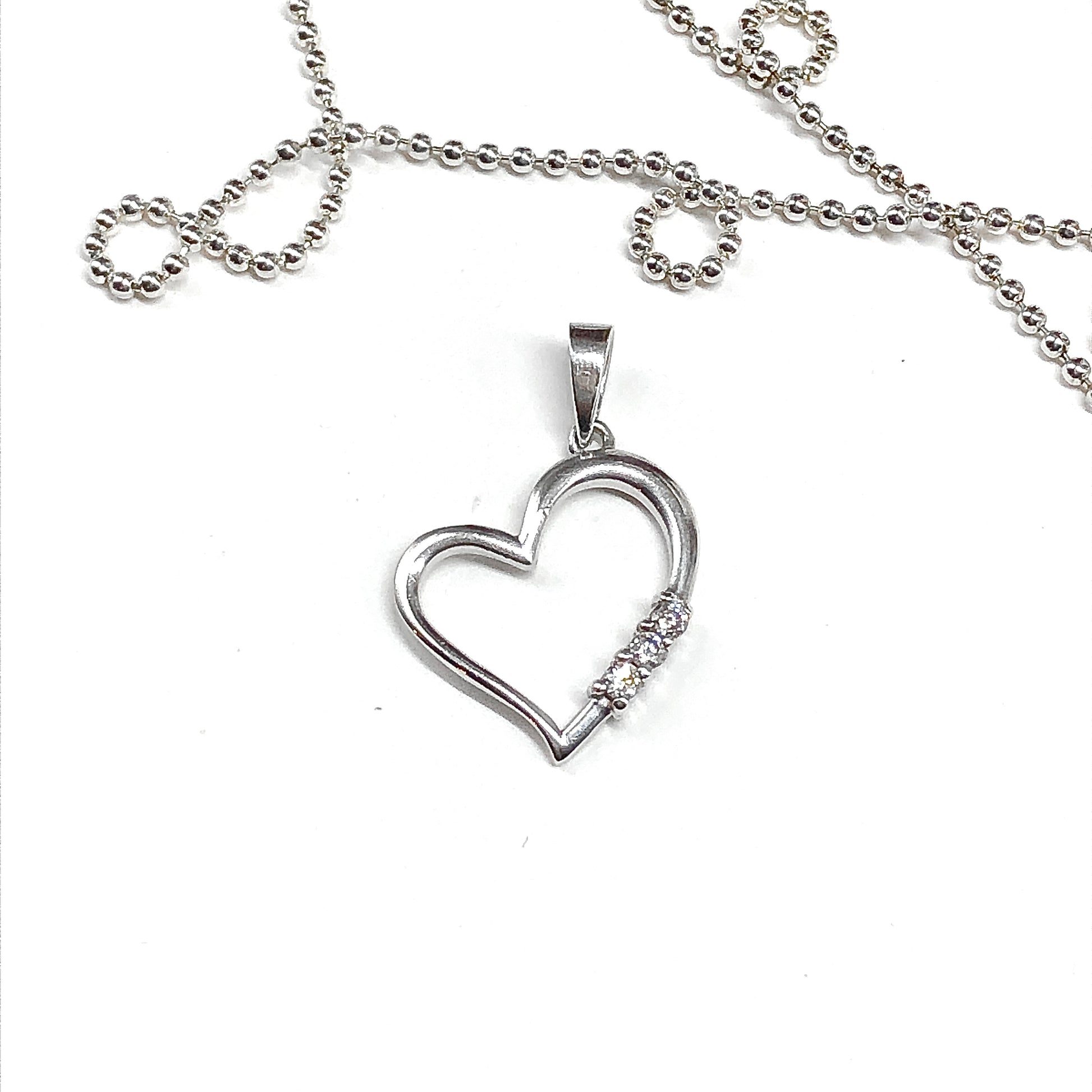 Pendants for Women - Estate Jewelry online - Present past & future CZ 3 Stone Design, 925 Sterling Silver Open Heart Pendant