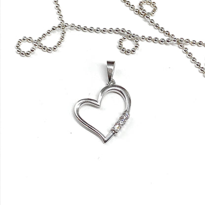 Pendants for Women - Estate Jewelry online - Present past & future CZ 3 Stone Design, 925 Sterling Silver Open Heart Pendant