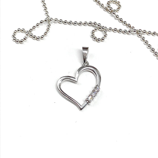 Pendants for Women - Estate Jewelry online - Present past & future CZ 3 Stone Design, 925 Sterling Silver Open Heart Pendant