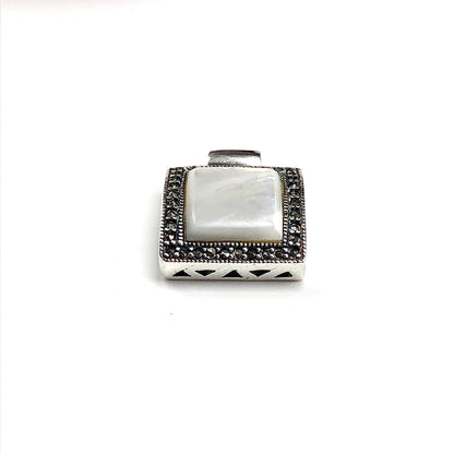 Mother of Pearl Marcasite Stone Sterling Silver Pendant