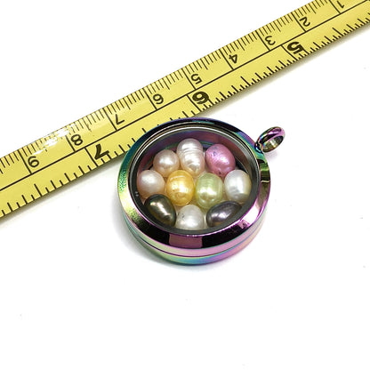 Locket Pendant, Multicolor Pearls included Round Photo Locket Pendant