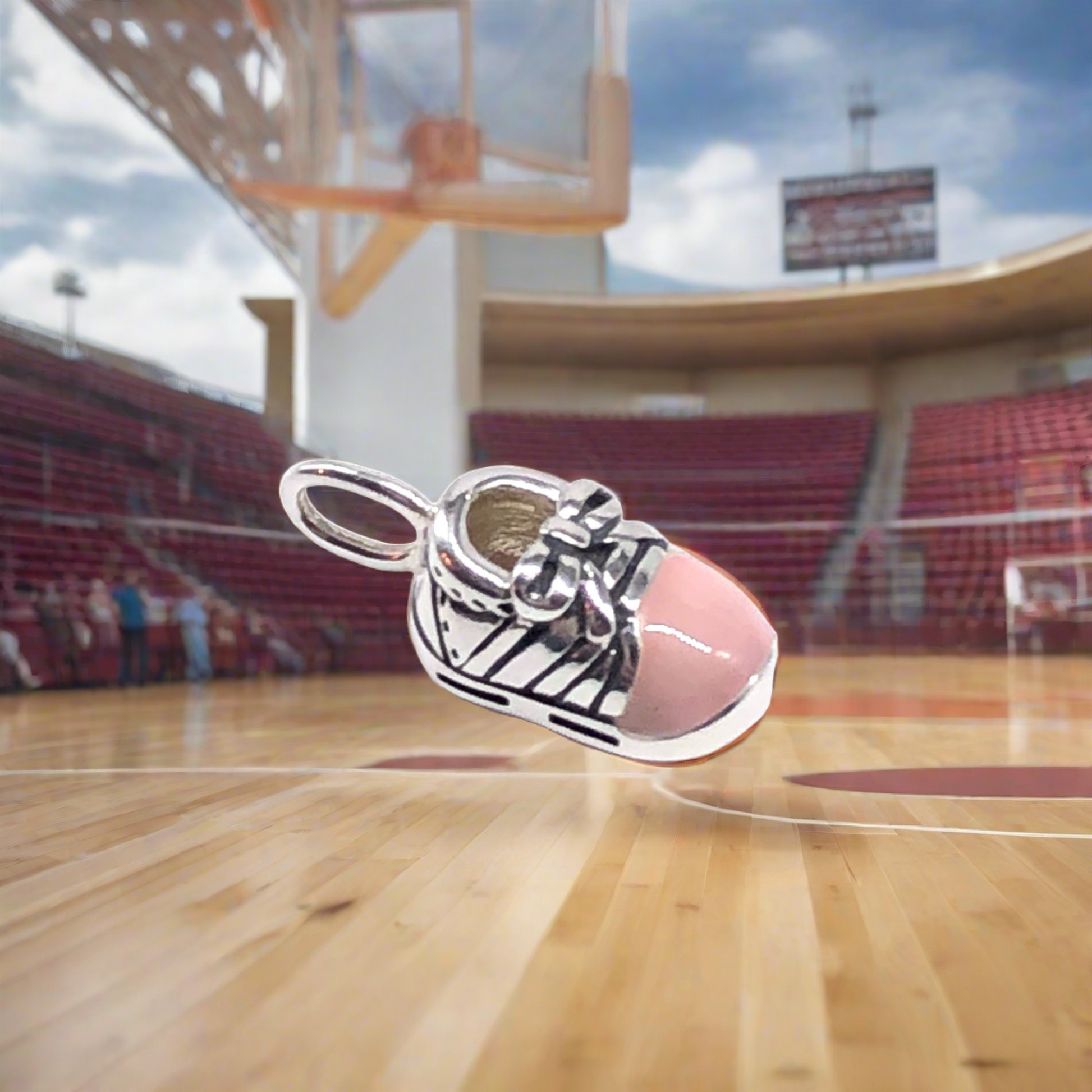 Sterling Silver Pink Enamel Tennis Shoe Charm Pendant