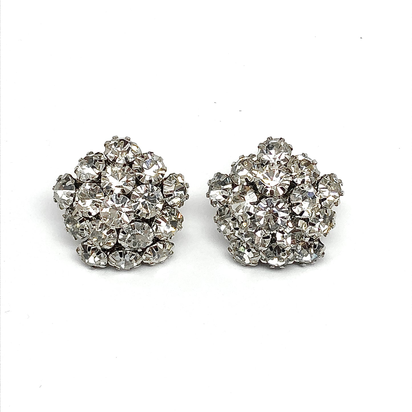 Estate Jewelry | Sparkly Rhinestone Pentagon Style Fancy Dome Earrings - Womens