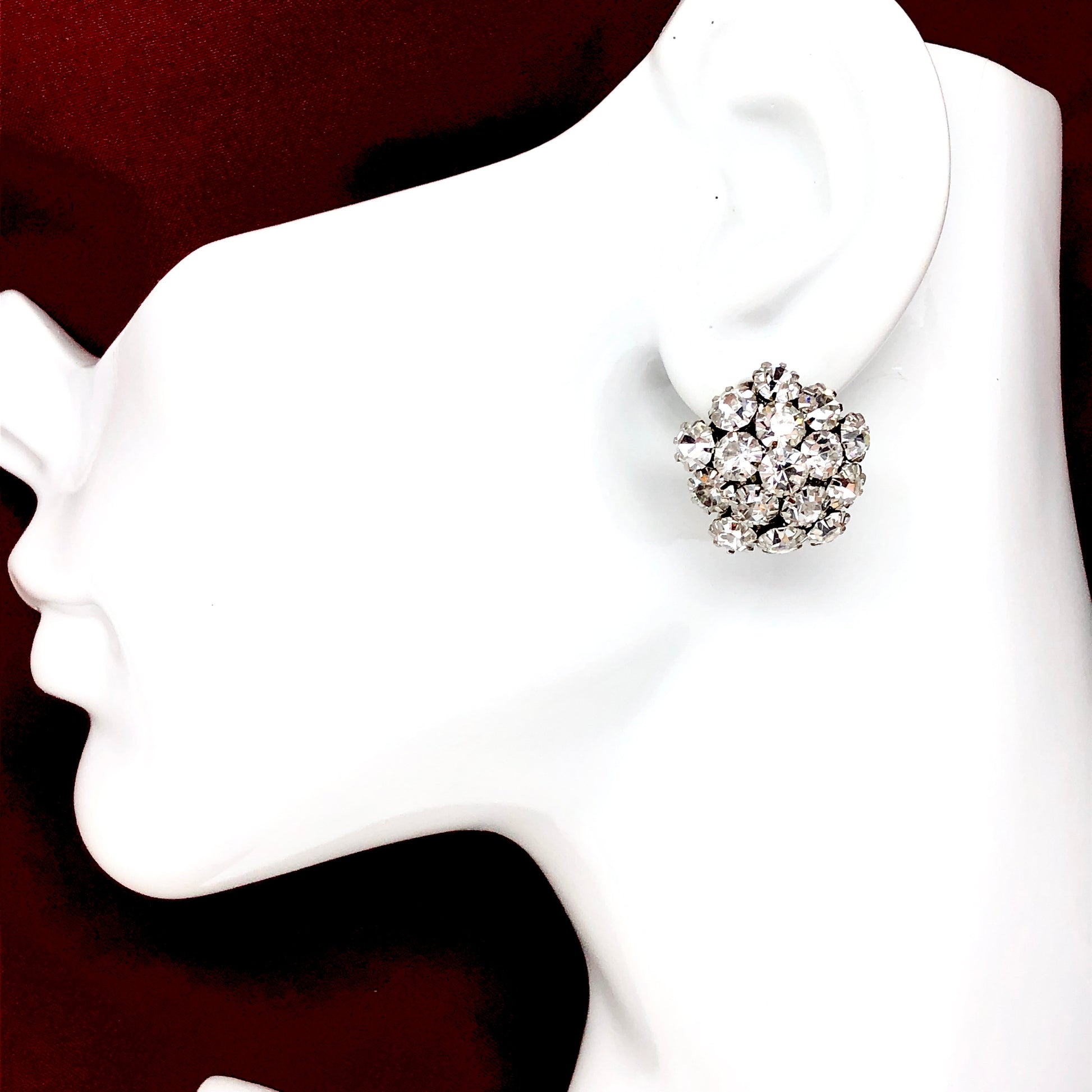 Vintage Jewelry | Sparkly Rhinestone Pentagon Style Fancy Dome Earrings - Womens