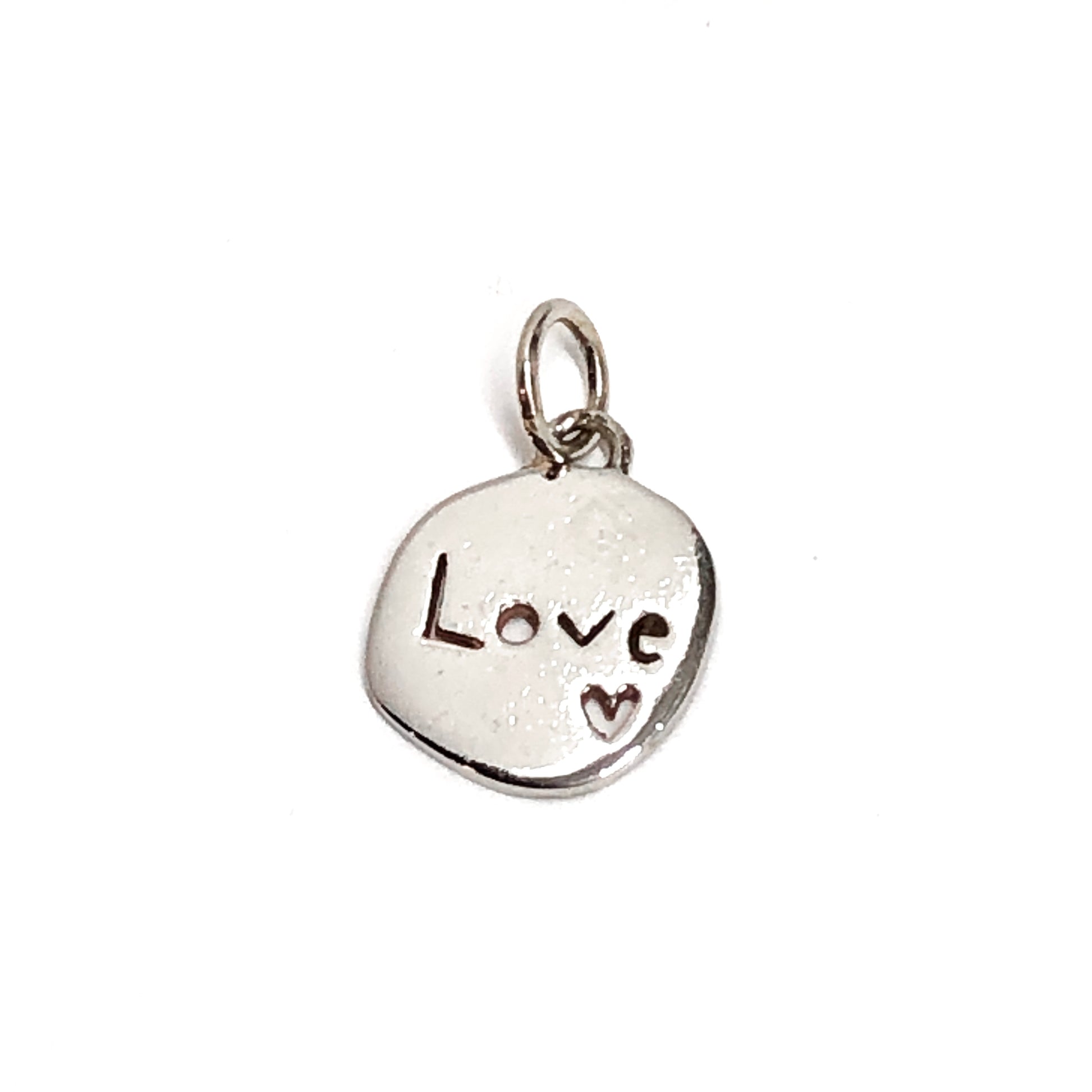Sterling Silver Tag Charm, Cute Childlike Cut-out LOVE Design Pendant
