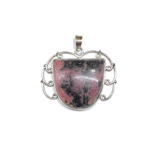 Sterling Silver Stone Pendants, Unique Dark Gothic Style, Ruby Zoisite Stone 925 Silver Pendant
