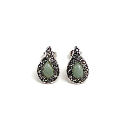 Sterling Silver Earrings | Elegant Teardrop Style Jade Stone 925 Silver Earrings, Vintage Silver Jewelry