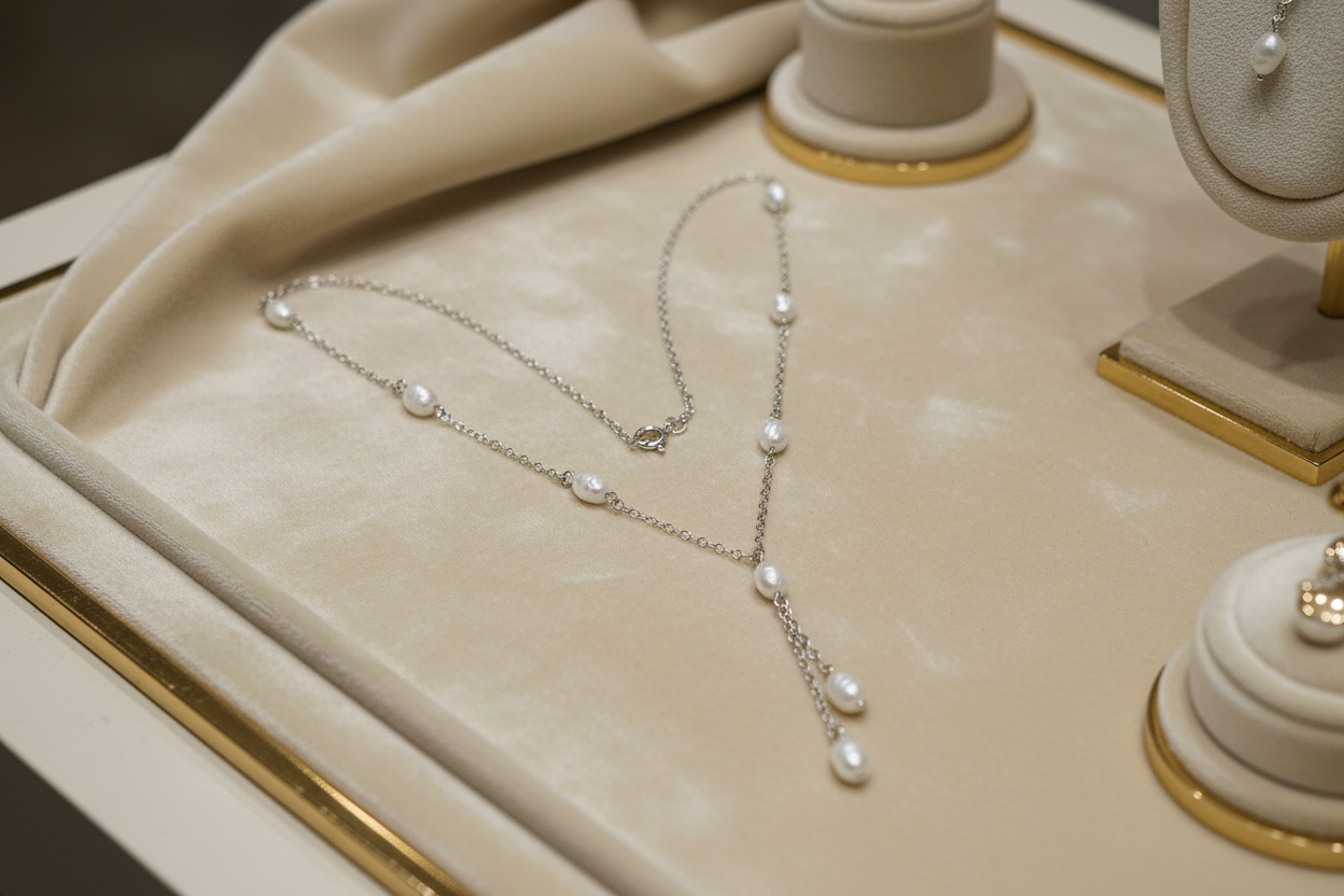 Elegant Pearl Sterling Silver Y-chain Tassel Necklace