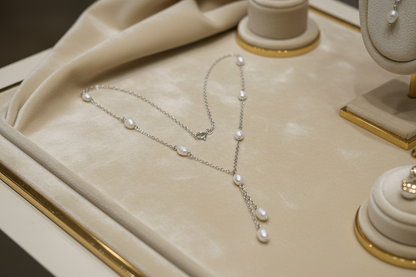 Elegant Pearl Sterling Silver Y-chain Tassel Necklace