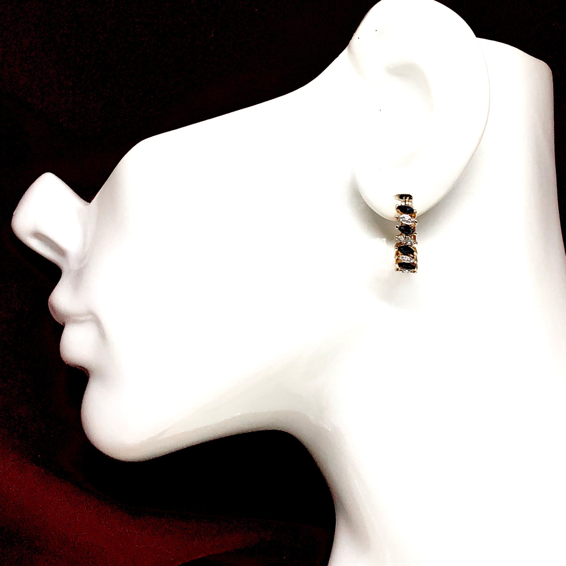 3/4in Sapphire Diamond Gold Plated Sterling Silver Hoop Earrings