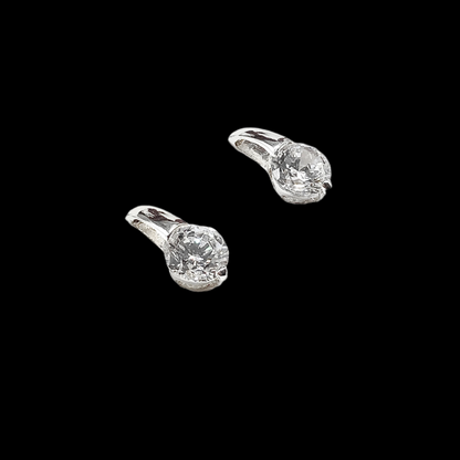 Single Stone Short Drop Style Sterling Silver Stud Earrings