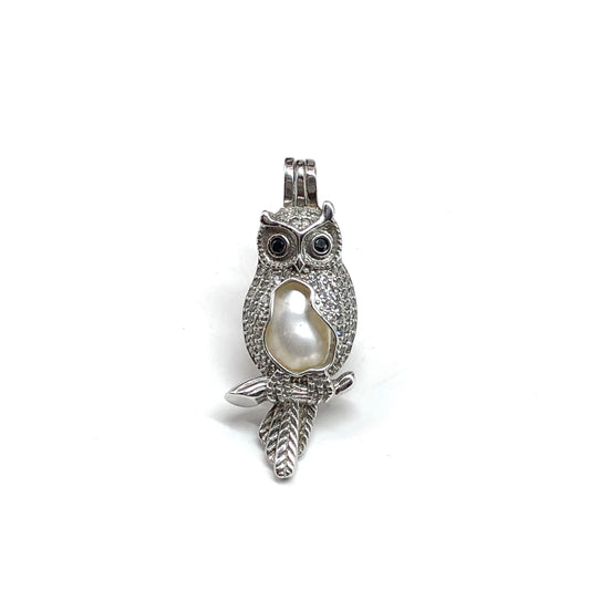 Sterling Silver Locket Pendant, Beautiful Cage Pearl Style Sterling Silver Owl Pendant