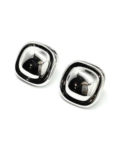 Estate Jewelry online - Vintage Bold Square Dome Design Sterling Silver Earrings