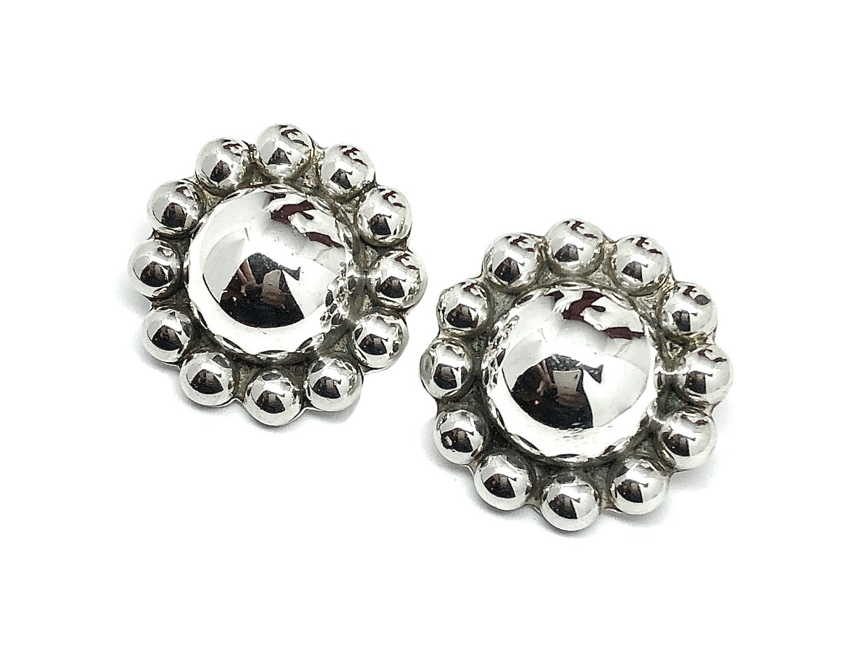 Big Bead Ball Sunflower Sterling Silver Stud Earrings | Vintage Mexican Taxco Jewelry TF-39