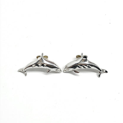 925 Silver Earrings, Estate Sale Jumping Dolphin Stud Earrings