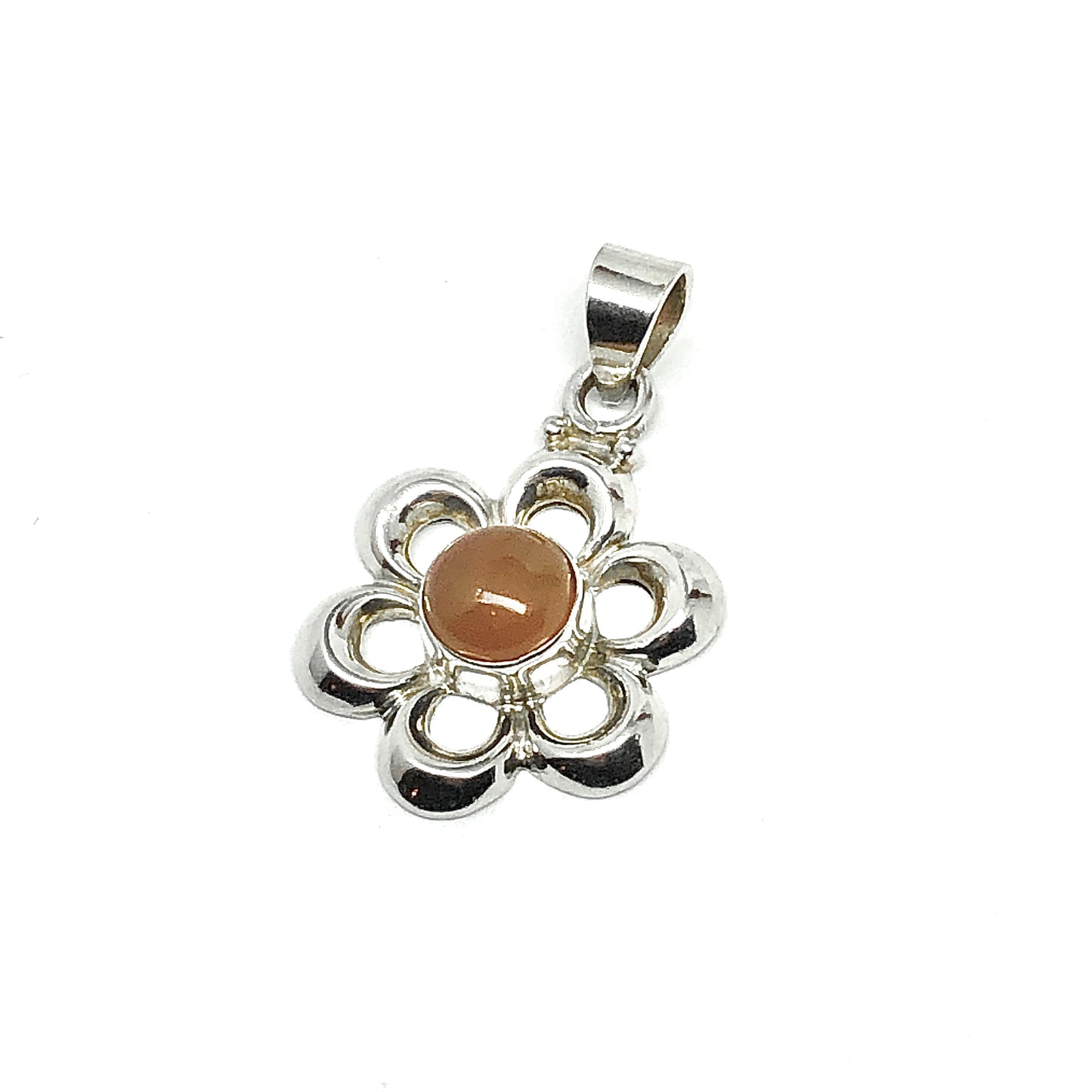 All Season Jewelry - Sterling Silver Carnelian Stone Flower Pendant