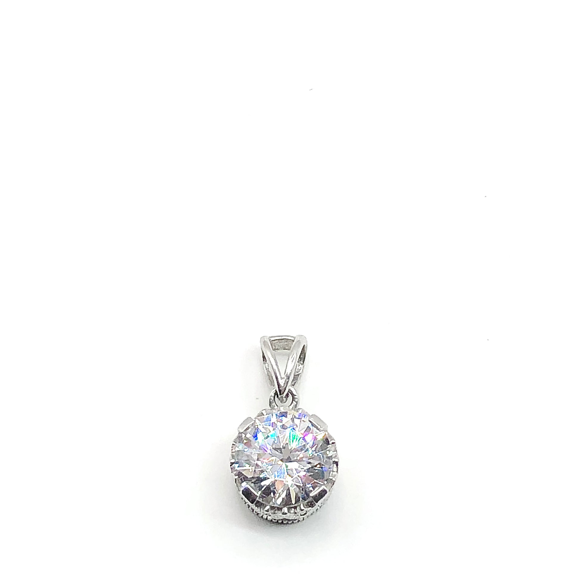 3.8ct White Cubic Zirconia Crown Style Sterling Silver Solitaire Pendant