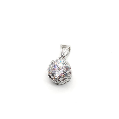 3.8ct White Cubic Zirconia Crown Style Sterling Silver Solitaire Pendant