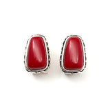 Earrings Womens used Silver Bali Style Lipstick Red Stone Omega Back Drop Earrings