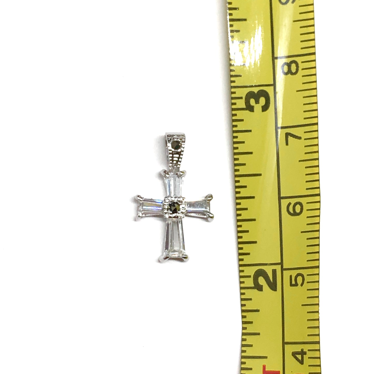 Small Cross Pendant, Delicate Dainty CZ Marcasite Sterling Silver Pendant