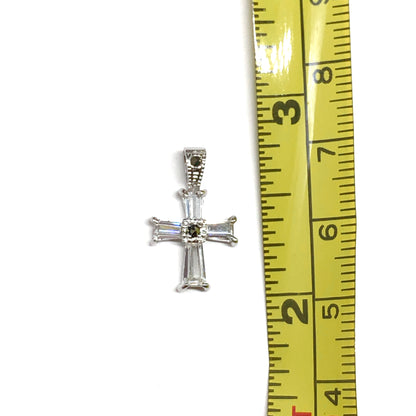 Small Cross Pendant, Delicate Dainty CZ Marcasite Sterling Silver Pendant