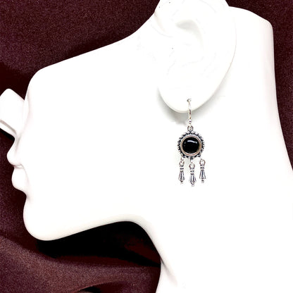 Silver Earrings for Women | Boho Style Tassel Earrings, Fancy Black Stone Sterling Silver Chandelier Earrings, 925 Silver Jewelry online