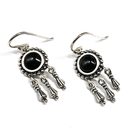 Silver Earrings for Women | Boho Style Tassel Earrings, Fancy Black Stone Sterling Silver Chandelier Earrings, Discount 925 Silver Jewelry online