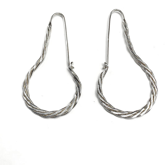 Silver Hoop Earrings for Women | Vintage Roped Teardrop Design, 925 Sterling Silver Hoops