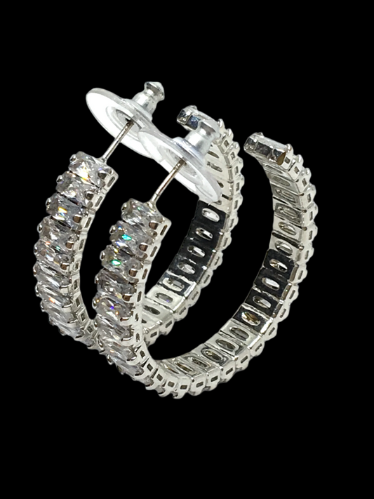 Beautiful Baguette Cz Stone Hoop Earrings