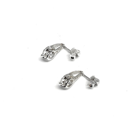Single Stone Short Drop Style Sterling Silver Stud Earrings