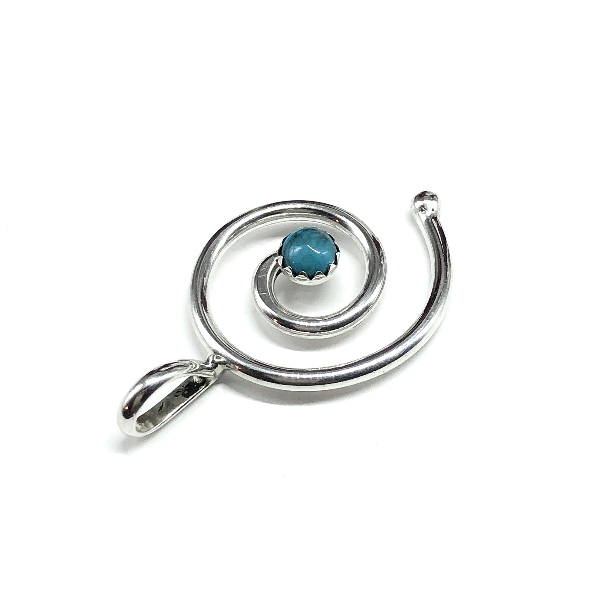 Southwest Style, Spiral Design Sterling Silver Turquoise Stone Pendant