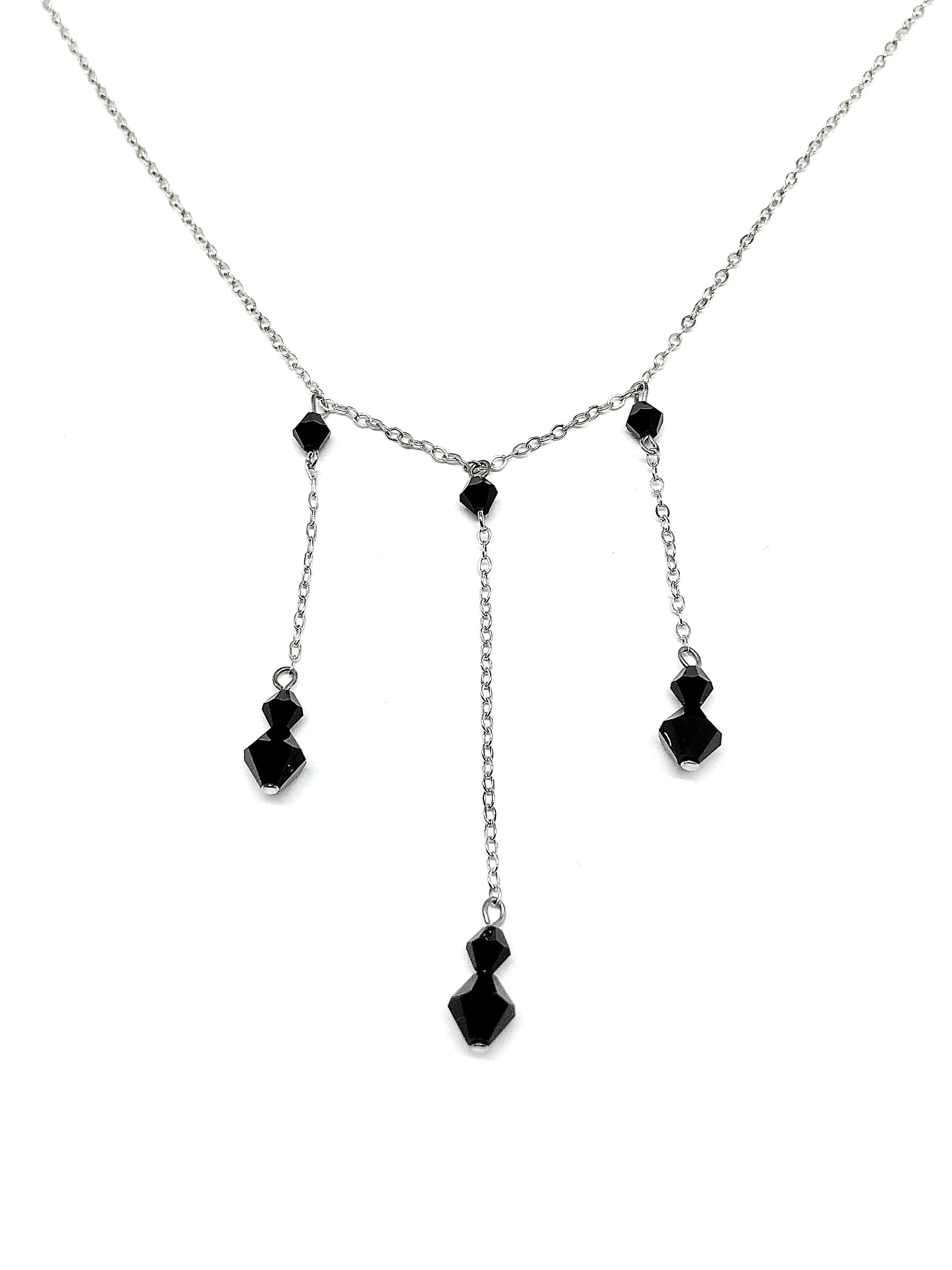 Fashion Statement Necklace with black gem tassels