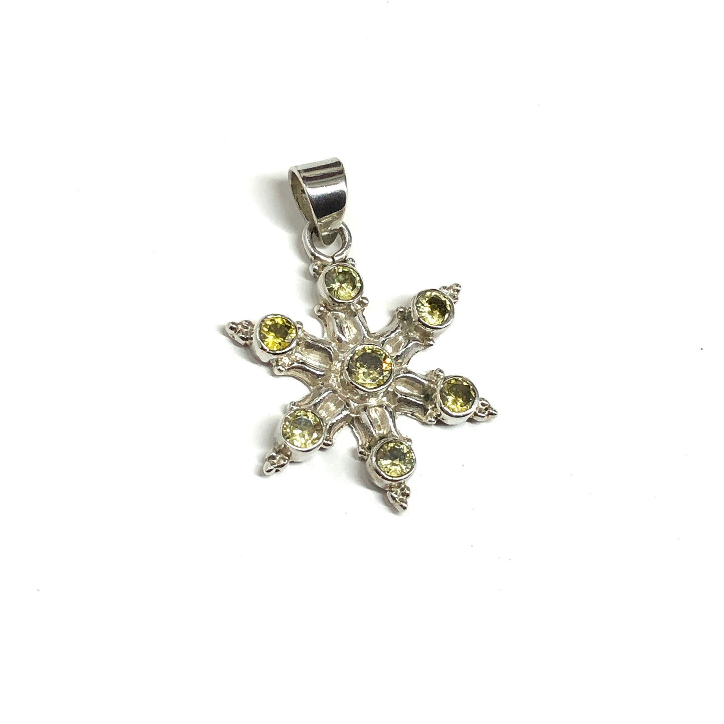 Sterling Silver Pendant, Unique Throwing Star Design Cz Stone Pendant