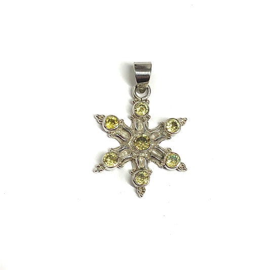 Citrine Cz Sterling Silver Pendant, Unique Throwing Star Design Cz Stone Pendant