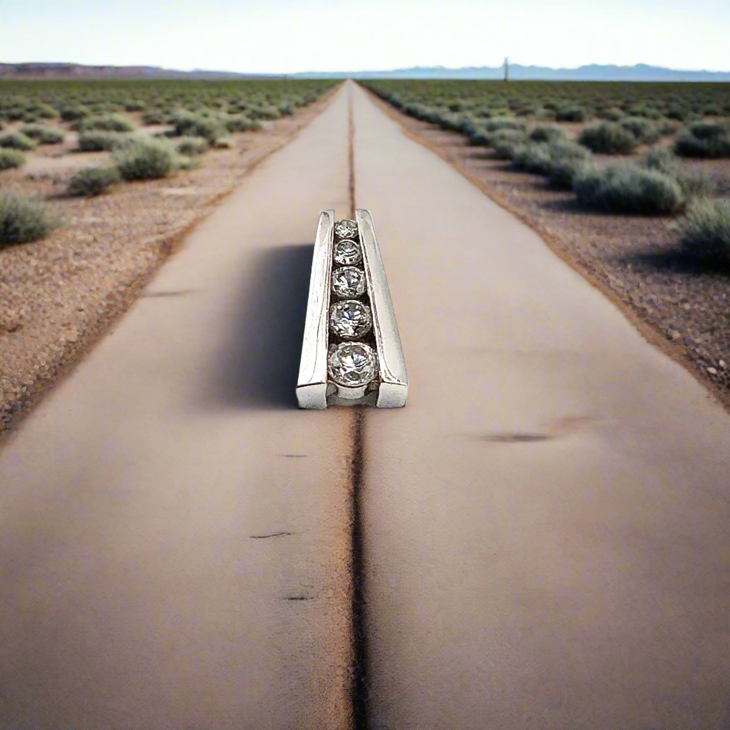 Journey Down The Road - Sterling Silver Cubic Zirconia Stone Pendant