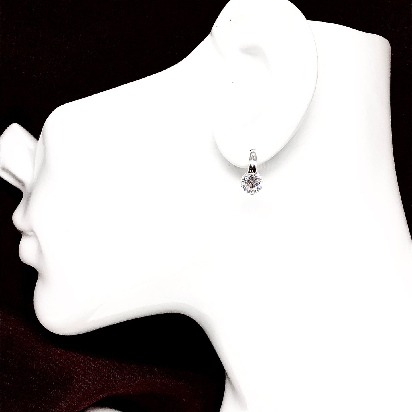 Womans Earrings Single Stone Short Drop Style Sterling Silver Stud Earrings