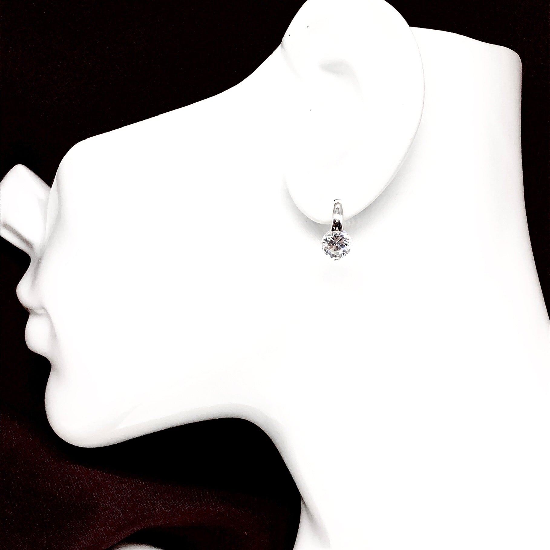 Womans Earrings Single Stone Short Drop Style Sterling Silver Stud Earrings