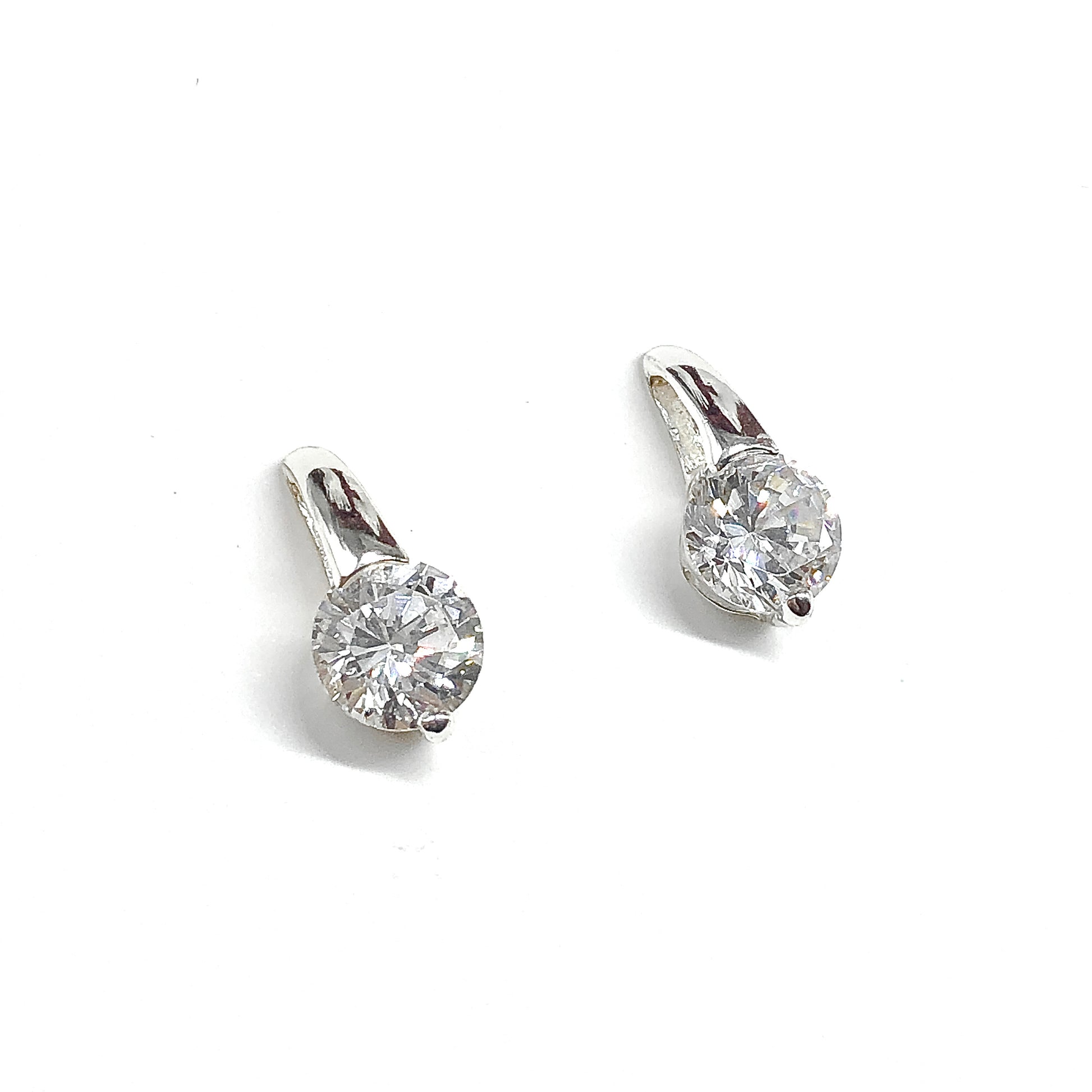 Single Stone Short Drop Style Sterling Silver Stud Earrings